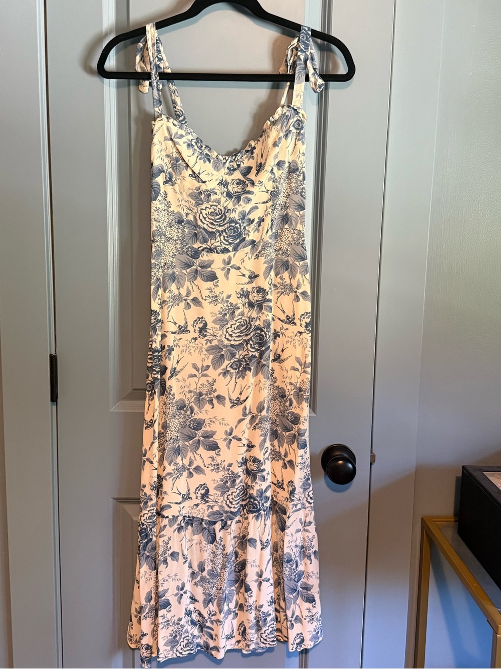 Reformation Nikita Blue Toile Floral and Cream Dress